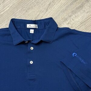 Peter Millar Mens Large Navy Blue Cotton Spandex Pique Polo Shirt Principal Logo